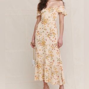 Reformation White Floral MIDI Dress. Size 4